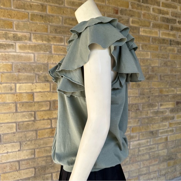 Sage green ruffle blouse coquette cottagecore top Ralph Lauren Sport - Picture 2 of 5